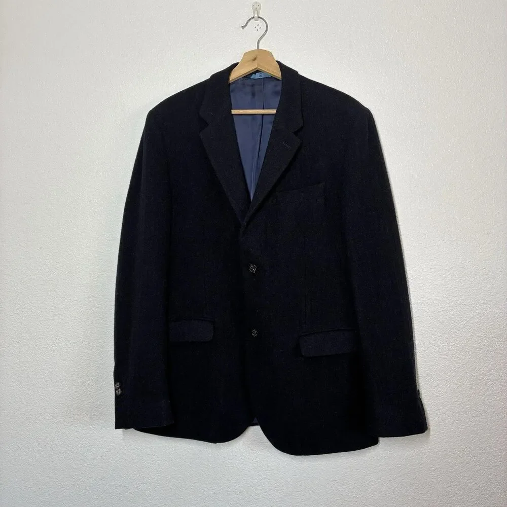 Massimo Dutti Sport Coat Blazer Mens 44 Blue Extrafine Wool Herringbone Tweed